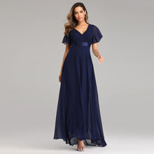 Load image into Gallery viewer, Hand-Folded Large V-neck Dress Chiffon Elastic Banquet Bridesmaid Evening Dress for Women