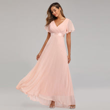 Load image into Gallery viewer, Hand-Folded Large V-neck Dress Chiffon Elastic Banquet Bridesmaid Evening Dress for Women