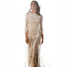 Load image into Gallery viewer, Spring Women Clothing Dress round Neck Long Sleeve Hollow Out Cutout Backless Lace Ladies Cocktail Wedding Dress