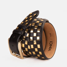 Load image into Gallery viewer, The Mackenzie Black &amp; Gold Woven Leather Belt