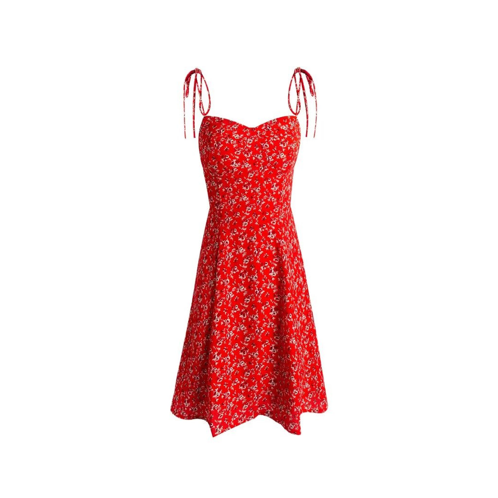 Summer Seaside Holiday Suspender Dress Dress Women Fresh Sweet Floral Slim Fit Cinched Mid Length Dress