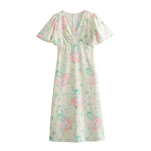 Load image into Gallery viewer, Spring Women Clothing V Neck Short Sleeve High Waist Print Dress Women