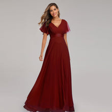 Load image into Gallery viewer, Hand-Folded Large V-neck Dress Chiffon Elastic Banquet Bridesmaid Evening Dress for Women