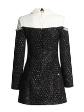 Load image into Gallery viewer, Autumn Private Clothing Socialite Chanel Collared Patchwork Beaded Sequ Woolen Slim A line Dress Women