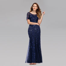 Load image into Gallery viewer, Summer Autumn Banquet Host Slim Mesh Sequ Evening Dress Fishtail Dress for Women