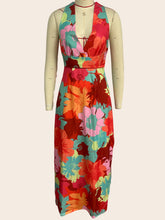 Load image into Gallery viewer, Summer Women Casual V neck Printed Lace up Mid Length Dress