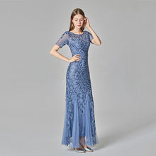 Load image into Gallery viewer, Summer Autumn Banquet Host Slim Mesh Sequ Evening Dress Fishtail Dress for Women