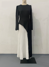 Load image into Gallery viewer, Autumn Round Neck Color Matching Long Sleeve Folding Slim Waist Lace up Dress