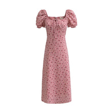 Load image into Gallery viewer, Summer Pink Roses Maxi Dress Puff Sleeve Self Tie Dress
