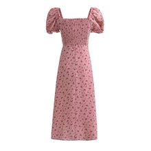 Load image into Gallery viewer, Summer Pink Roses Maxi Dress Puff Sleeve Self Tie Dress