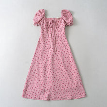 Load image into Gallery viewer, Summer Pink Roses Maxi Dress Puff Sleeve Self Tie Dress