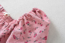 Load image into Gallery viewer, Summer Pink Roses Maxi Dress Puff Sleeve Self Tie Dress