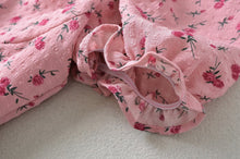 Load image into Gallery viewer, Summer Pink Roses Maxi Dress Puff Sleeve Self Tie Dress