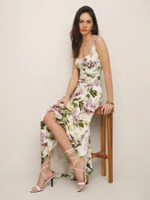Load image into Gallery viewer, Women Clothing French Vintage Print Lace Up Midi Dress Waist Controlled Slimming Dress