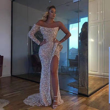 Load image into Gallery viewer, Spring Summer Women Clothing Dress Sexy off the Shoulder Mop Sequined Cocktail Evening Dress