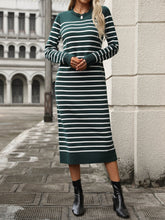 Load image into Gallery viewer, Winter Slim Fit Inter Color Women Knitwear Striped Dress Autumn Winter Dress