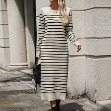 Load image into Gallery viewer, Winter Slim Fit Inter Color Women Knitwear Striped Dress Autumn Winter Dress