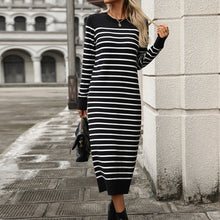 Load image into Gallery viewer, Winter Slim Fit Inter Color Women Knitwear Striped Dress Autumn Winter Dress