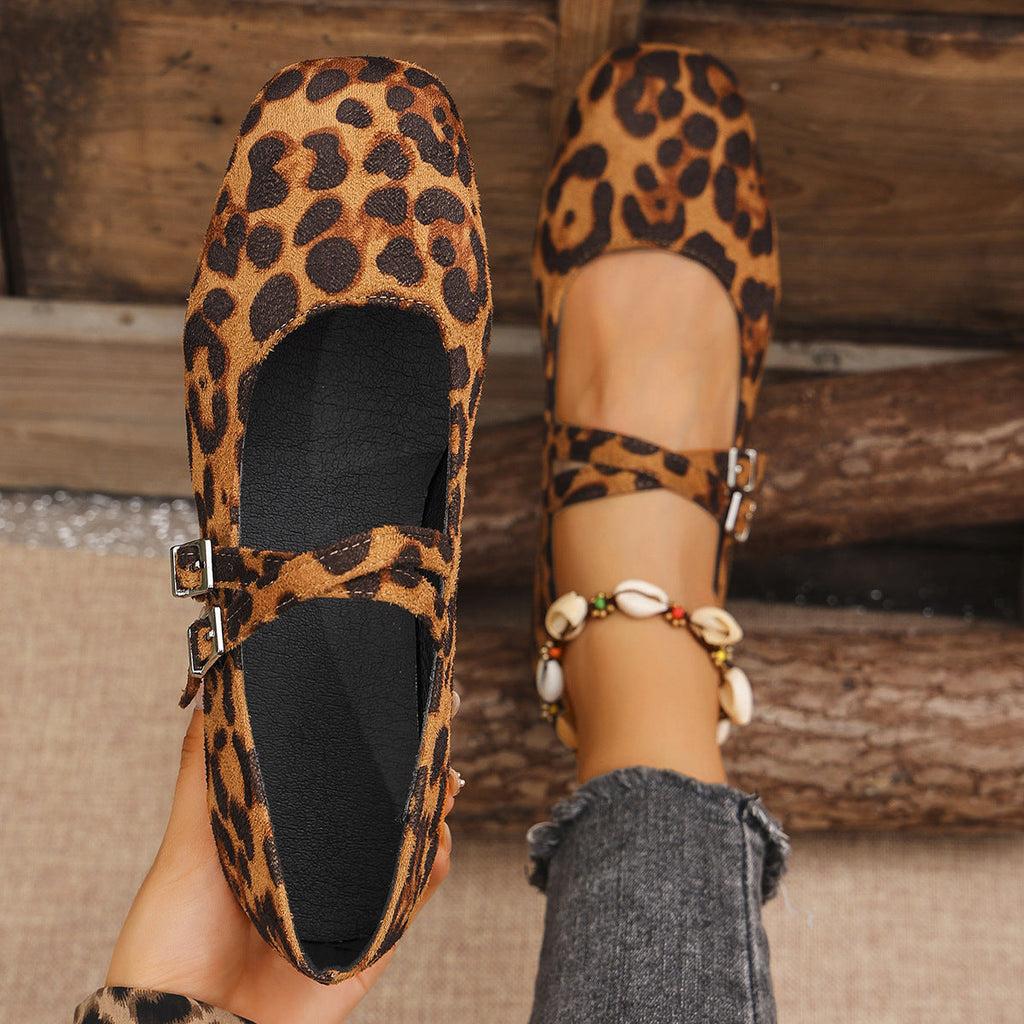 Women's Leopard Print Flats - Comfortable Buckle Dress Shoes Plus Size 36-43