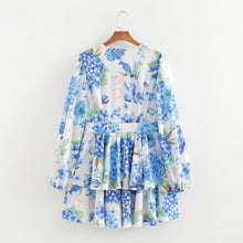 Load image into Gallery viewer, Women Printed Long Sleeve Short Dress Summer Sexy V neck Slim Fit Ruffled A line Dress
