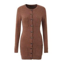 Load image into Gallery viewer, Knitted Long Sleeve Button Slim Fit Dress Sexy Slimming Hip Autumn Winter Black Knitted Women Clothing Dress