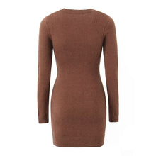Load image into Gallery viewer, Knitted Long Sleeve Button Slim Fit Dress Sexy Slimming Hip Autumn Winter Black Knitted Women Clothing Dress