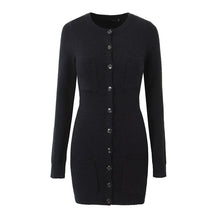 Load image into Gallery viewer, Knitted Long Sleeve Button Slim Fit Dress Sexy Slimming Hip Autumn Winter Black Knitted Women Clothing Dress