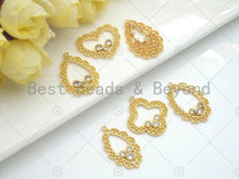 Load image into Gallery viewer, Filigree Gold Lacy Charm, Teardrop/heart/oval/Quatrefoil Brushed Gold Twisted Wire Charm Pendants for Earrings necklace making, sku#CP14