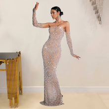 Load image into Gallery viewer, Women Wear Drilling One Line Long Maxi Dress