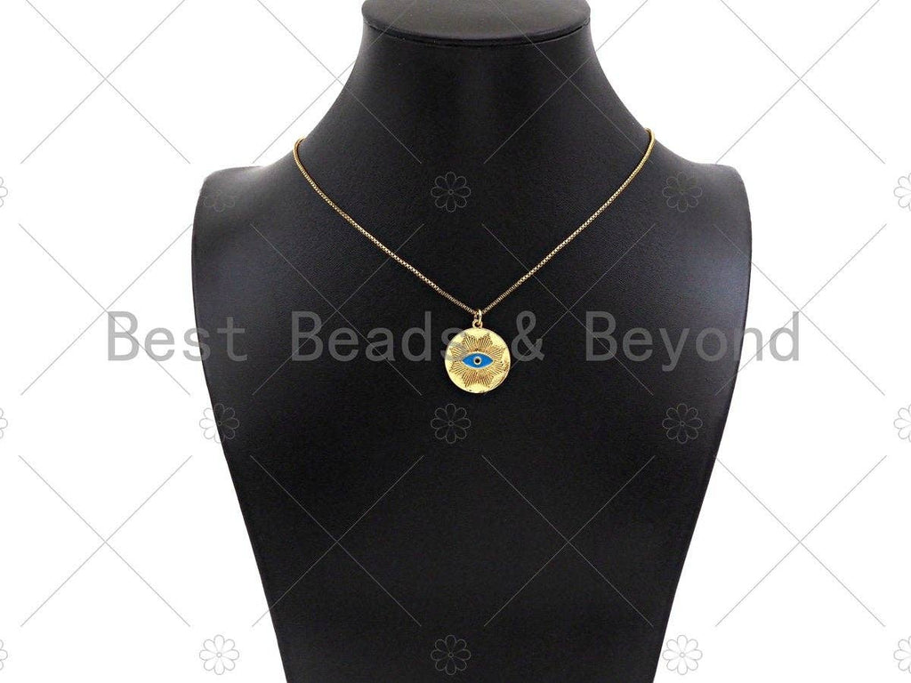 18K Dainty Gold Enamel Evil Eye Flower On Round Coin Shape Pendant/Charm,Medallion Charm, Necklace Bracelet Charm Pendant,20x22mm,Sku#L518