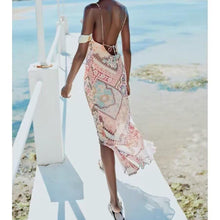 Load image into Gallery viewer, Women Backless Printing Color Contrast Loose Sling Dress