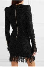 Load image into Gallery viewer, Bright Silk Woolen Tassel Double Breasted V neck Long-Sleeved Slim Fit Short Dress Coat