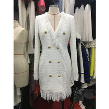 Load image into Gallery viewer, Bright Silk Woolen Tassel Double Breasted V neck Long-Sleeved Slim Fit Short Dress Coat