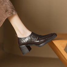 Load image into Gallery viewer, Women's British Style Square-Toe Chunky Heel Pumps | Studded Deep-Vamp High Heels