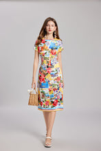 Load image into Gallery viewer, Summer Rose Puzzle Positioning Printed Waist Dress Slim fit Hip