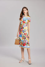 Load image into Gallery viewer, Summer Rose Puzzle Positioning Printed Waist Dress Slim fit Hip