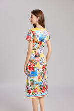 Load image into Gallery viewer, Summer Rose Puzzle Positioning Printed Waist Dress Slim fit Hip