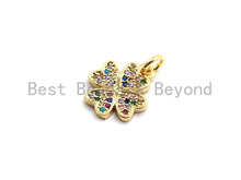 Load image into Gallery viewer, CZ Colorful Micro Pave Shamrock Pendant Charm, Clover Shaped Pave Pendant, Gold plated, 11x13mm, Sku#F754C