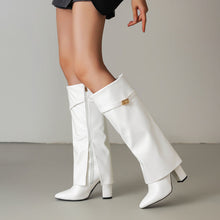 Load image into Gallery viewer, Women's Pointed-Toe High-Shaft Mid-Calf Boots with Metal Buckles | Chunky Heel Side Zipper