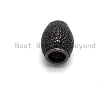 Load image into Gallery viewer, Micro Pave Black CZ Pave On Black Big/Large Hole Oval Drum Spacer Beads, Bracelet/Necklace Spacer, Cubic Zirconia Beads, 10x12mm, sku#C91