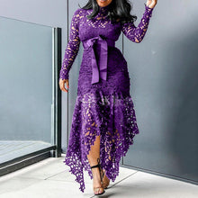 Load image into Gallery viewer, Women Clothing Wish Lace Hollow Out Cutout out Long Sleeve Stand-up Collar Tie 5 Colors Irregular Asymmetric Plus size