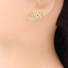 Load image into Gallery viewer, Clear CZ Happy Gold Stud Earrings, Sku#A344