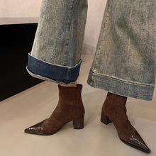 Load image into Gallery viewer, Women's Chunky Heel Pointed Toe Slip-On Boots | Microfiber Leather | Low Heel Ankle Boots