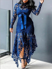 Load image into Gallery viewer, Women Clothing Wish Lace Hollow Out Cutout out Long Sleeve Stand-up Collar Tie 5 Colors Irregular Asymmetric Plus size