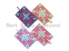 Load image into Gallery viewer, CZ Micro Pave Turquoise Fuchsia Square/Rectangular Pendant, silver/gold/black Rhodium Plated pendant, 20x34mm, sku#L18