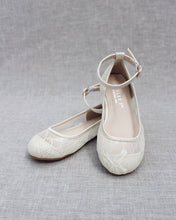 Load image into Gallery viewer, Ivory New Lace Ballet Flats with Ankle Strap