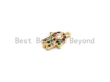 Load image into Gallery viewer, CZ Micro Pave Multi Color Hamsa Hand Pendant, Hamsa Hand Shaped Pave Pendant, Gold plated, 9x13mm, Sku#B114