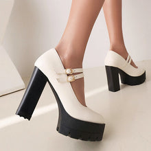 Load image into Gallery viewer, Women's Chunky Heel Pointed Toe Pumps - Plus Size High Heels 8cm
