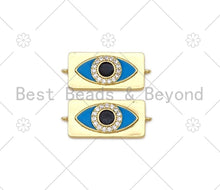 Load image into Gallery viewer, Turquoise Blue Enamel Evil Eye On Rectangle Shape Connector, 18K Gold Filled CZ Micro Pave Enamel Link,Enamel Jewelry,30x13mm,Sku#L596