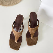 Load image into Gallery viewer, Women's Retro-Chic Square Toe Thong Stiletto Sandals – Buckle Closure Mid Heel